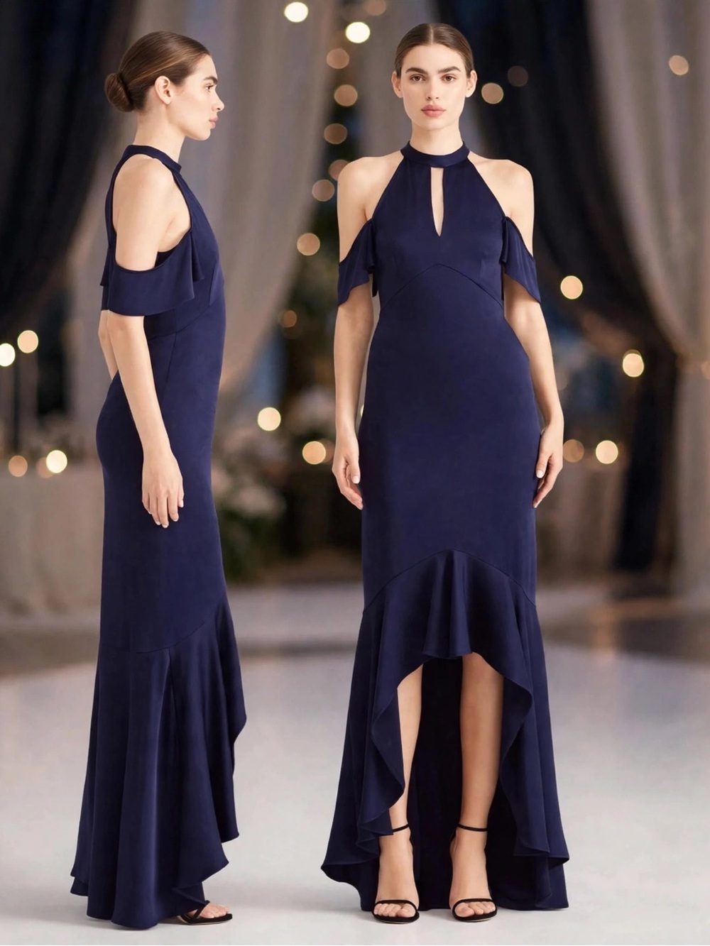 Shoshanna Midnight Montrose Gown Formal Dress Size 2 Blue Cold Shoulder